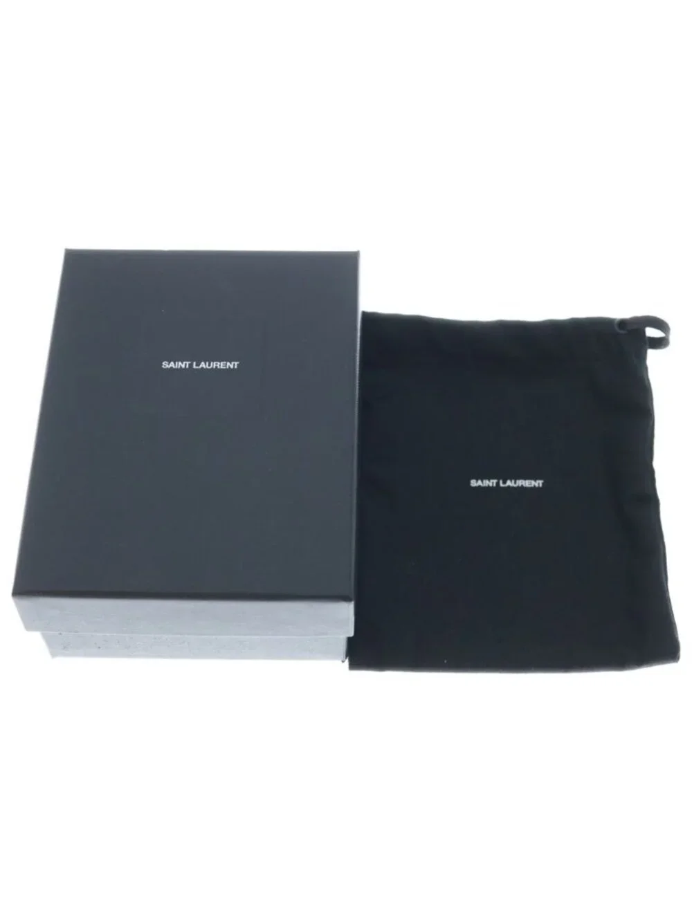 Saint Laurent Paris Trifold Wallet Compact Coin Purse Gray Leather Gold